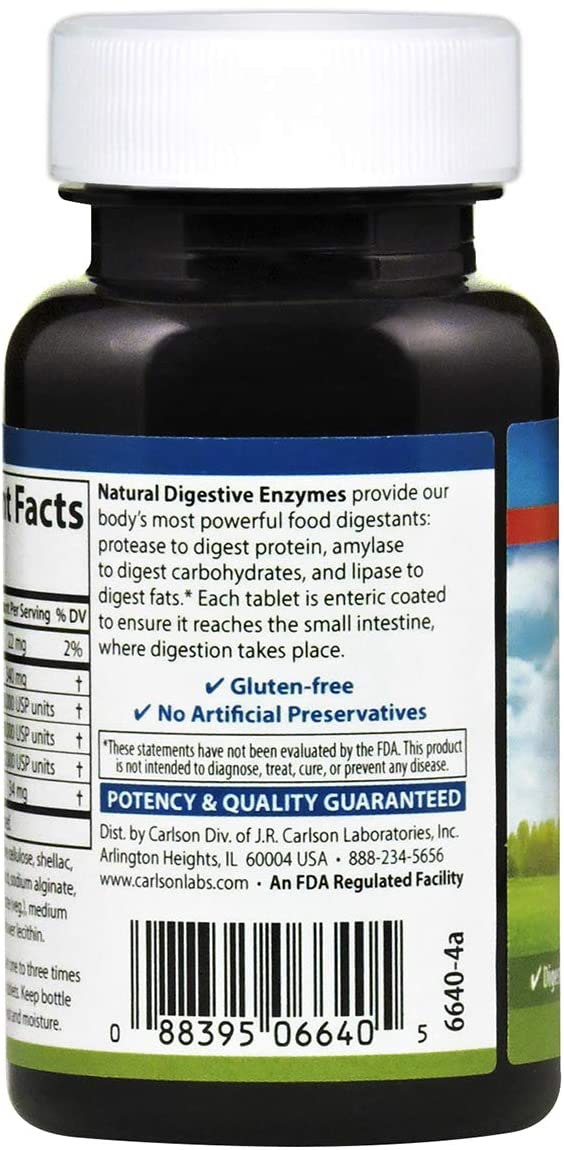 Carlson - Natural Digestive Enzymes, Digestive Aid #34 with Protease, Amylase &amp; Lipase, Digestive Support, Nutrient Absorption &amp; Optimal Wellness, 50 Tablets