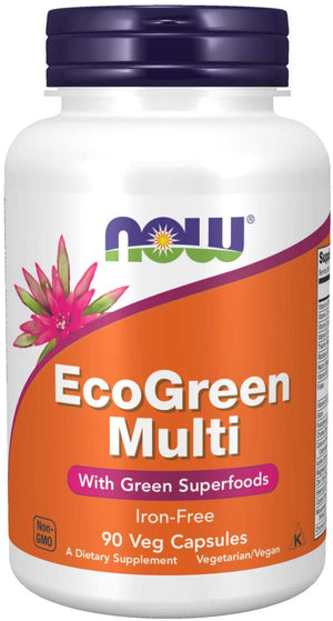 NOW Supplements, EcoGreen Multi Vitamin with Green Superfoods, Iron-Free 90 Veg Capsules