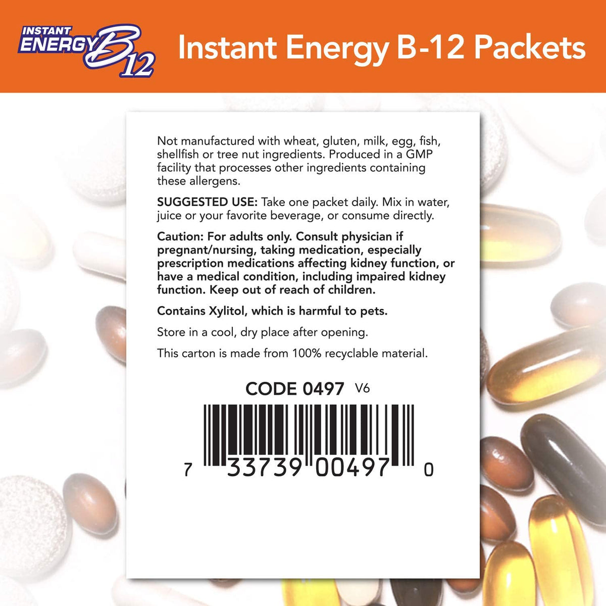NOW Foods Supplements, Instant Energy B-12 (2,000 mcg of B-12 per packet), Cellular Energy Boost*, 75 Packets
