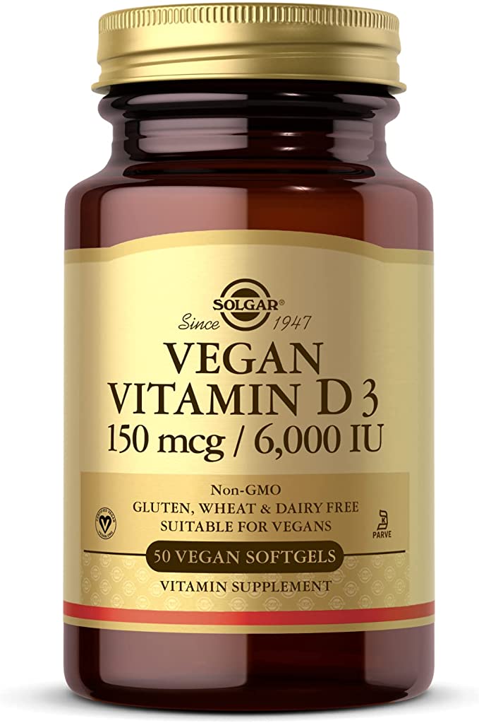 Solgar Vegan Vitamin D3 (Cholecalciferol) 150 mcg (6,000 IU) - 50 Softgels - Immune Support - Helps Maintain Healthy Bones &amp; Teeth - Non-GMO, Certified Vegan, Gluten &amp; Dairy Free - 50 Servings