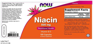 NOW Foods Niacin, 500 mg, 100 Capsules