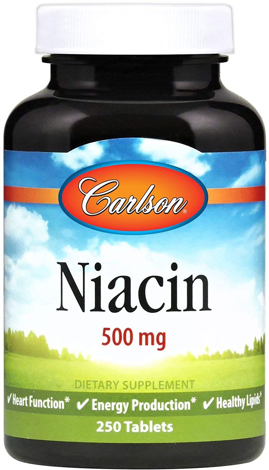 Carlson - Niacin, 500 mg, Cholesterol Metabolism, Energy Production, Heart Health, Nerve Function, 250 Tablets