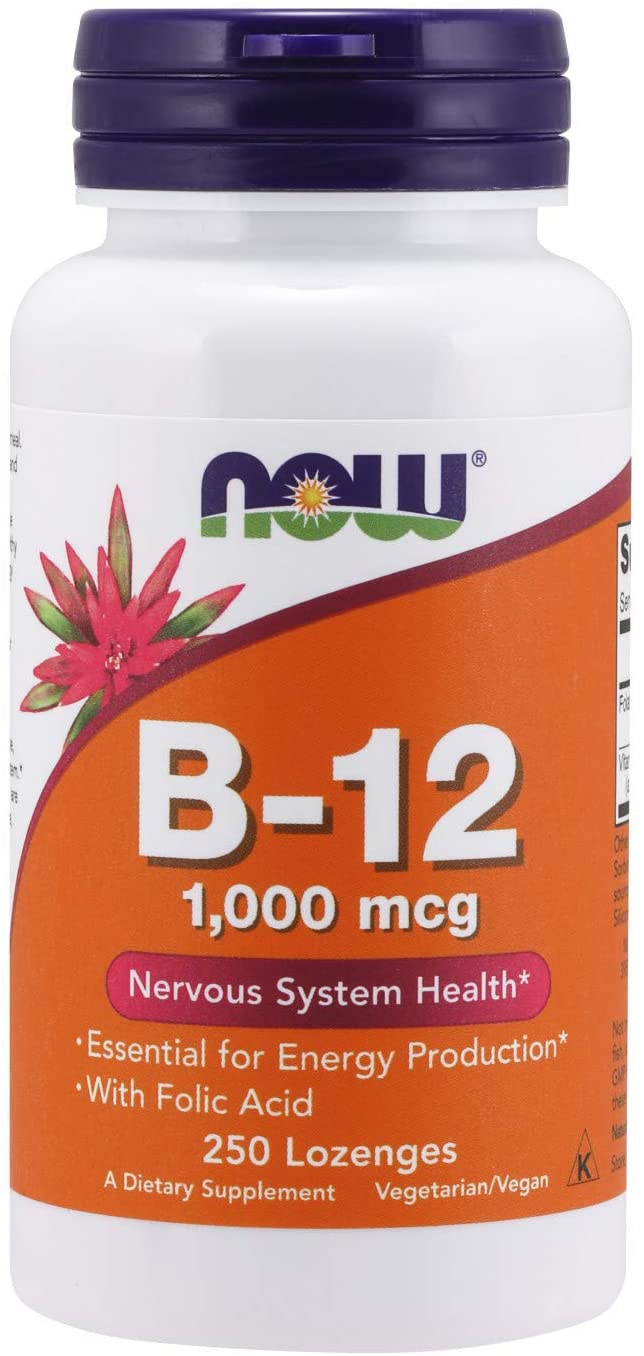 NOW Foods Supplements, Vitamin B-12 1,000 mcg with Folic Acid, Nervous System Health*, 250 Chewable Lozenges