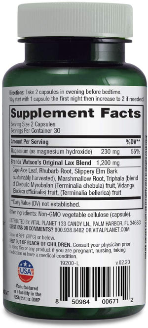 Vital Planet - Vital Lax Natural Laxative Supplement for Occasional Constipation, Brenda Watson's Original Colon Cleanse 60 Capsules