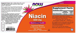 NOW Foods Niacin Sustained Release, 500 mg, 100 Tablets