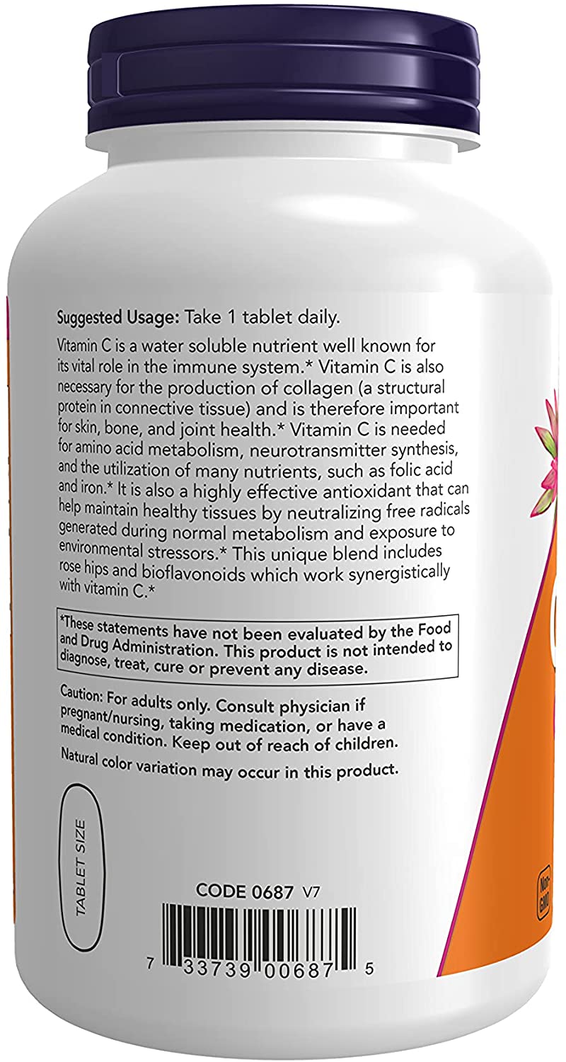 NOW C-1000 with Rose Hips &amp; Bioflavonoids, 250 Tablets