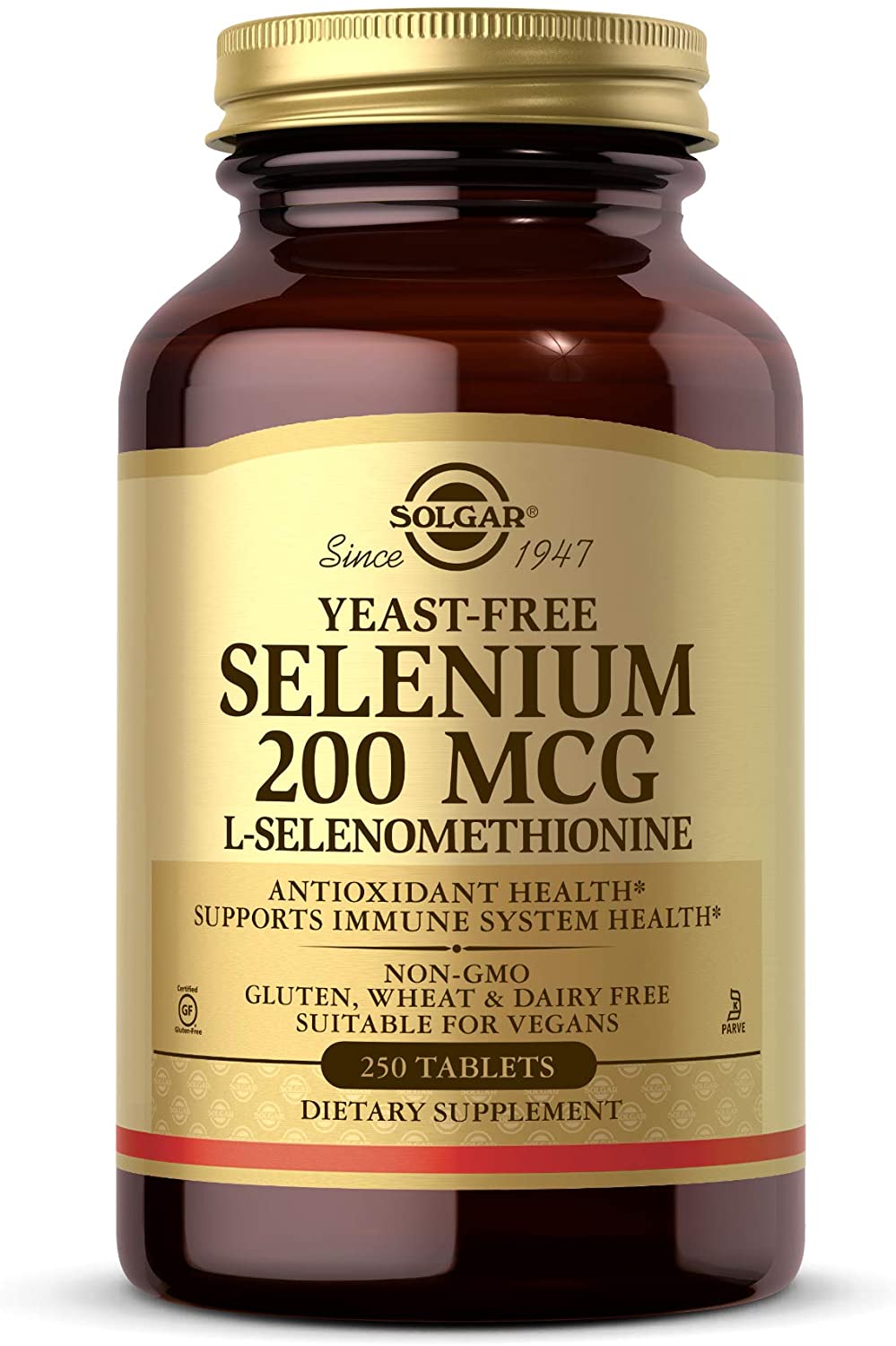 Solgar Yeast-Free Selenium 200 mcg, 250 Tablets - Supports Antioxidant &amp; Immune System Health - Non-GMO, Vegan, Gluten Free, Dairy Free, Kosher - 250 Servings