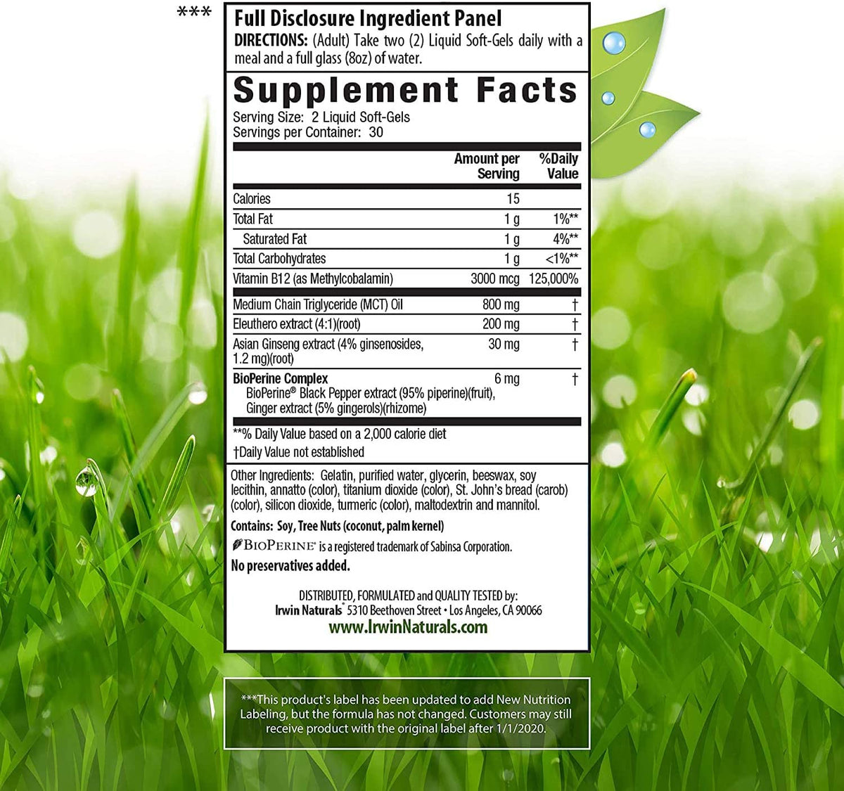 Irwin Naturals One-Per-Day Mega B-12 1,500mcg High Potency Methylcobalamin Vitamin - Fast Enhanced Absorption with MCT + Asian Ginseng - Natural Energy Boost - 60 Liquid Softgels