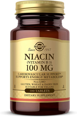 Solgar Niacin (Vitamin B3) 100 mg - 100 Tablets - Supports Energy Metabolism - Non-GMO, Vegan, Gluten Free, Dairy Free, Kosher - 100 Servings