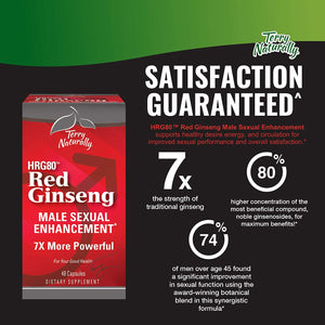 Terry Naturally HRG80 Red Ginseng Male Sexual Enhancement – 48 Capsules – Male Sexual Enhancement Supplement – Korean Red Ginseng Root Powder, Panax Ginseng, HRG80, Non-GMO, Vegan, Gluten Free