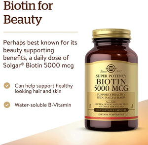 Solgar Biotin, 5000 mcg, 100 Vegetable Capsules