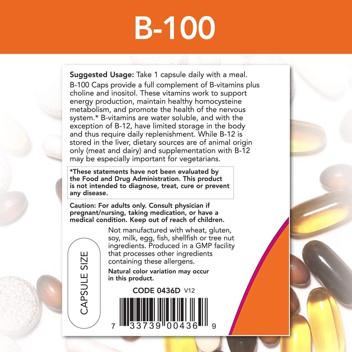 NOW Foods B-100, 100 Veg Capsules