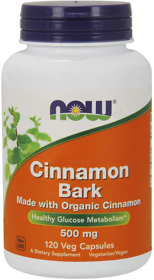 NOW FOODS -Cinnamon Bark 500 mg, Organic - 120 Veg Capsules