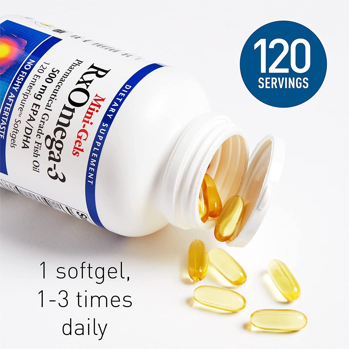RxOmega-3 Factors Mini-Gels, Supports Cardiovascular Health with Omega-3 DHA and EPA, 120 softgels (120 servings)