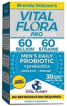 Vital Planet - Vital Flora Men’s Daily Shelf Stable Probiotic Supplement with 60 Billion Cultures and 60 Strains, Immune and Digestive Support Probiotics for Men with Prebiotic Fiber, 30 Capsules