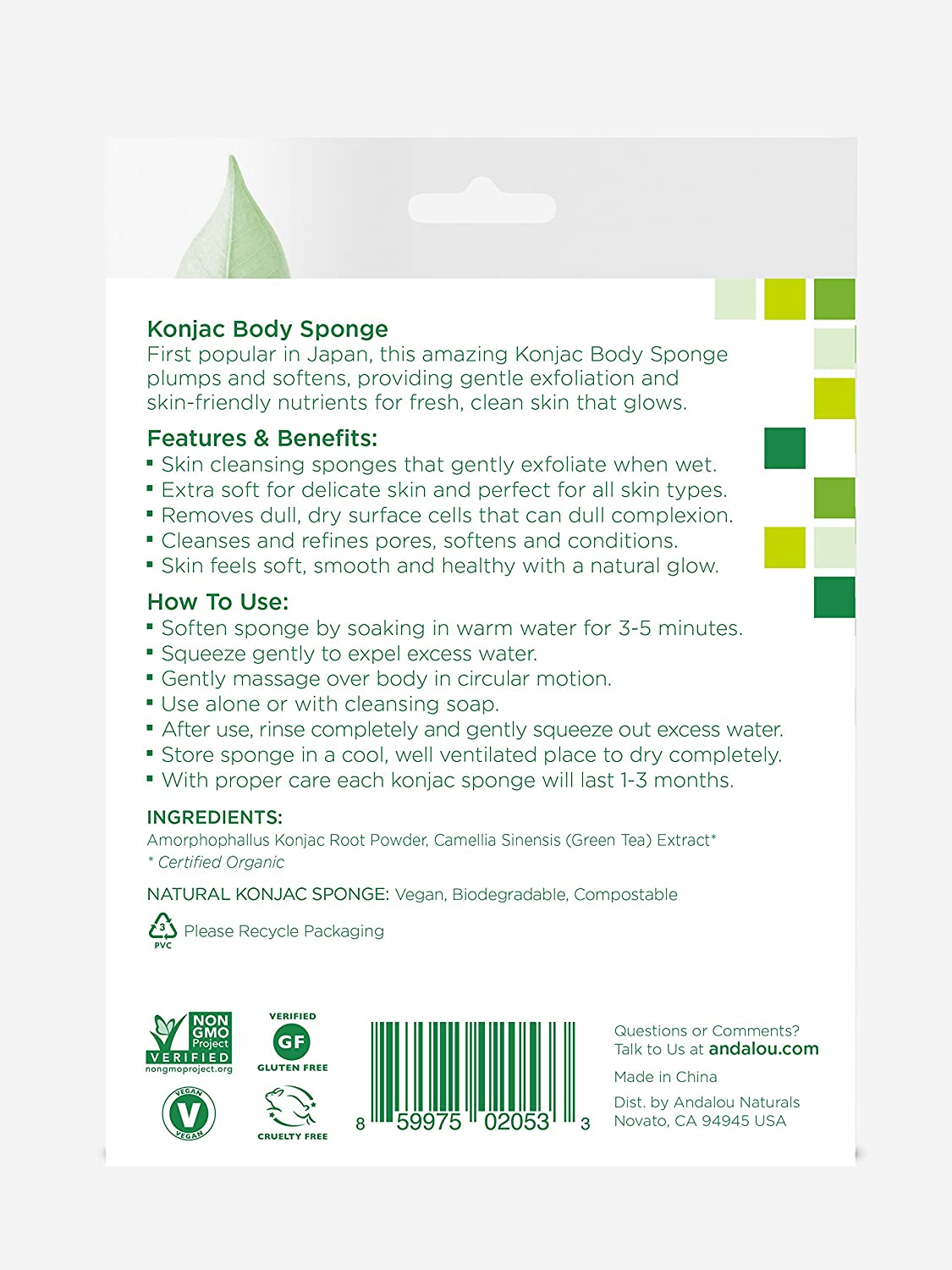 Andalou Naturals All-Over Konjac Body Sponge, 1 Count