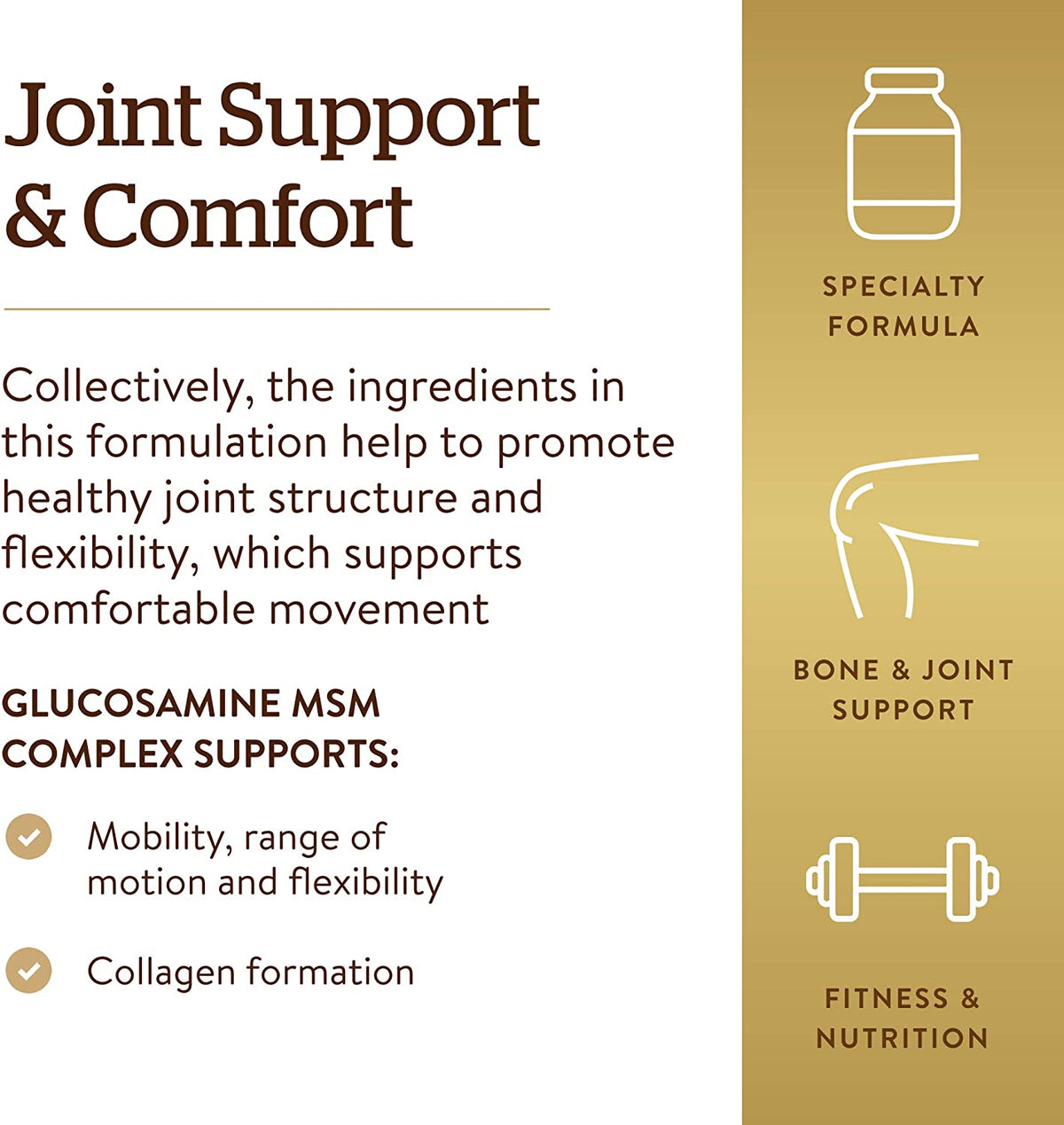 Solgar Glucosamine MSM Complex, 120 Tablets - Promotes Healthy Joints - Supports Range of Motion &amp; Flexibility - Supports Collagen - Shellfish-Free - Gluten Free, Dairy Free, Kosher - 40 Servings