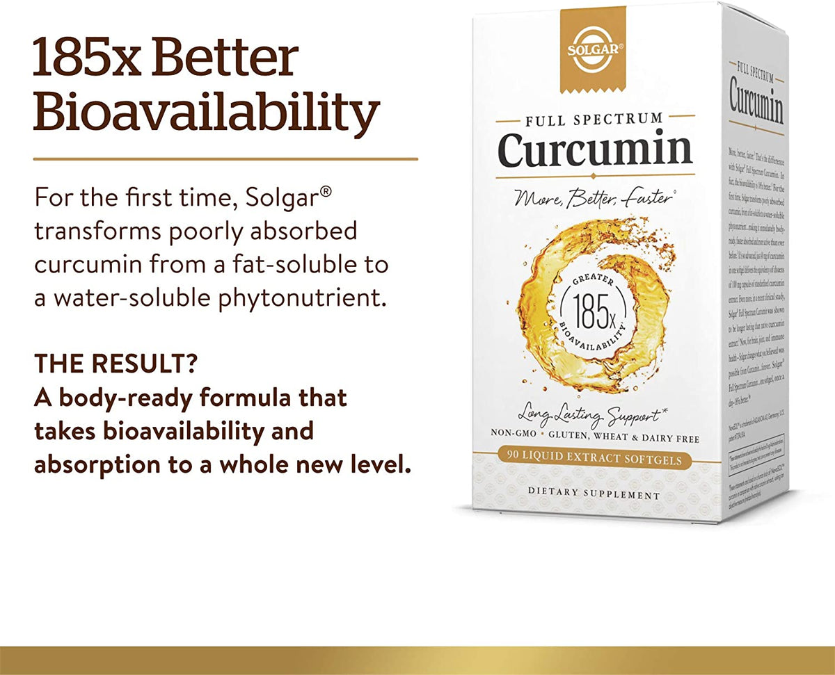 Solgar Full Spectrum Curcumin Liquid Extract, 90 Softgels - Faster Absorption - Brain, Joint &amp; Immune Health - Long Lasting Support - Non GMO, Gluten Free, Dairy Free - 90 Servings