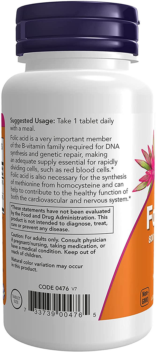 NOW Foods Supplements, Folic Acid 800 mcg + B-12 (Cyanocobalamin) 25 mcg, B Complex Vitamin, 250 Tablets