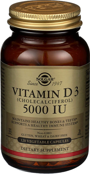 Solgar Vitamin D3 Cholecalciferol 5,000 IU, 120 Vegetable Capsules
