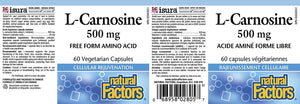 L-Carnosine 500 mg, Supports Healthy Aging, Muscle and Brain Function, Dietary Supplement, 60 capsules (60 servings)