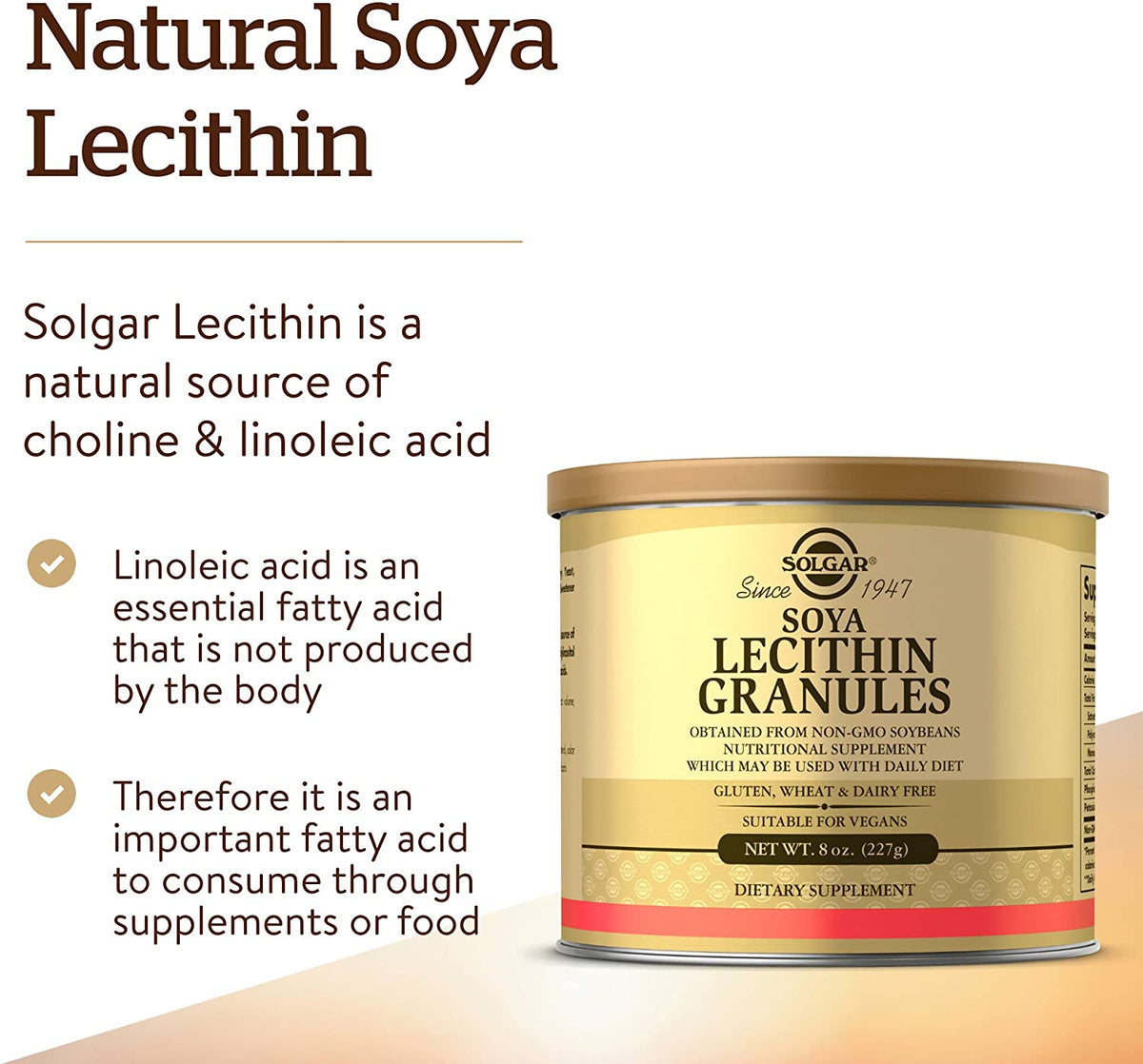 Solgar Lecithin Granules, 8 oz. - Supports Overall Health - Natural Soya Lecithin - Source of Choline &amp; Essential Fatty Acids - Vegan, Gluten Free, Dairy Free - 30 Servings