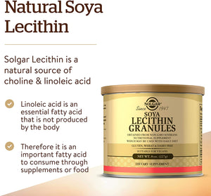 Solgar Lecithin Granules, 8 oz. - Supports Overall Health - Natural Soya Lecithin - Source of Choline & Essential Fatty Acids - Vegan, Gluten Free, Dairy Free - 30 Servings