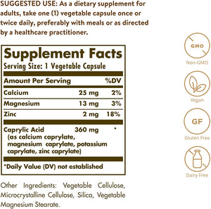 Solgar Caprylic Acid, 100 Vegetable Capsules