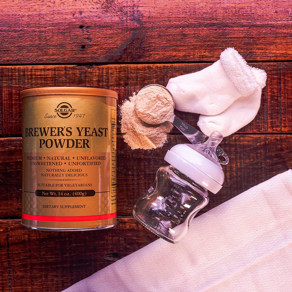 Solgar Brewer&#39;s Yeast Powder, 14 oz - Rich Source of Amino Acids, B-Complex Vitamins, Minerals, &amp; Protein - Natural, Unflavored, Unsweetened - Dairy Free, Vegetarian - 13 Servings