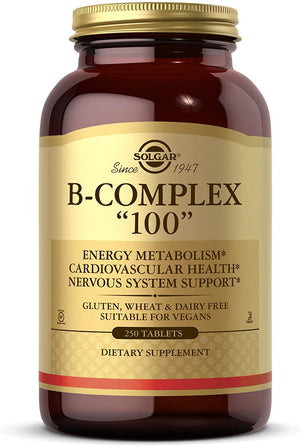 B-Complex "100", 250 Tablets - Heart Health - Nervous System Support - Supports Energy Metabolism - Non GMO, Vegan, Gluten Free, Dairy Free, Kosher, Halal - 250 Servings