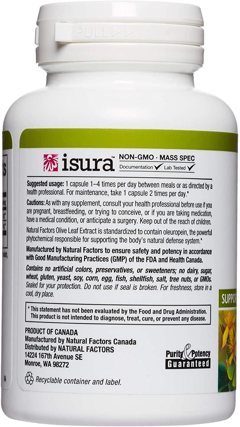 Natural Factors Olive Leaf Extract, 500 mg, 60 Capsules