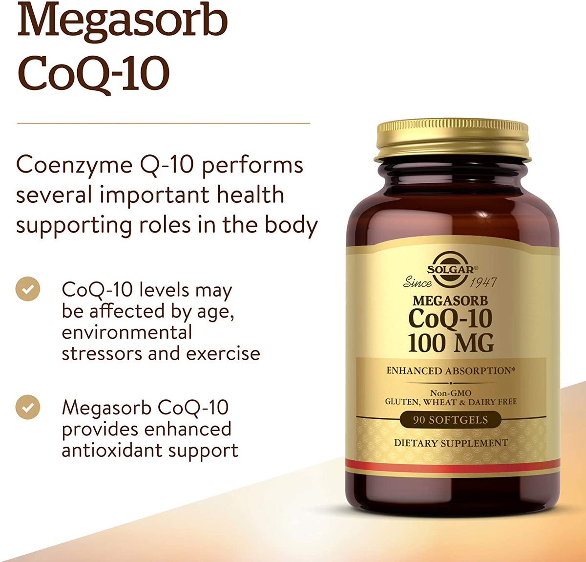 Solgar Megasorb CoQ-10 100 mg, 90 Softgels - Supports Heart Function &amp; Healthy Aging - Coenzyme Q10 Supplement - Enhanced Absorption - Non-GMO, Gluten Free, Dairy Free - 90 Servings