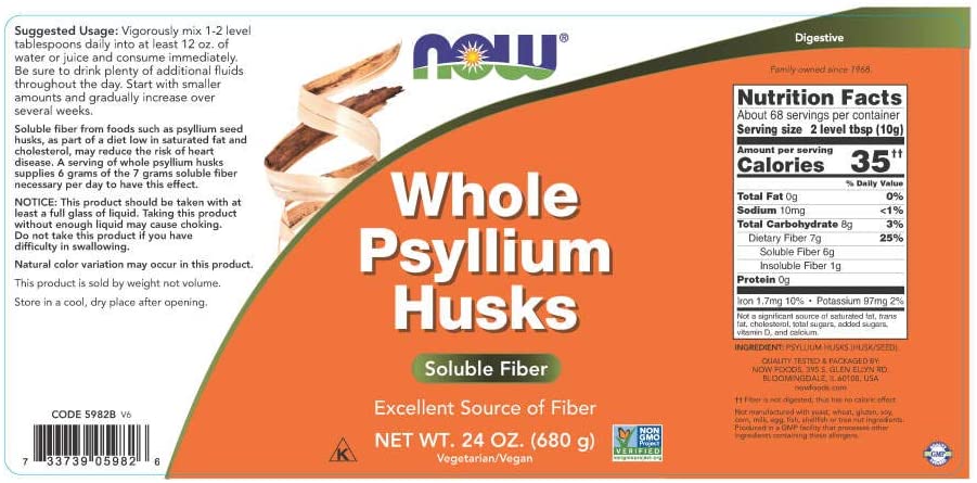 NOW Whole Psyllium Husks, 24 oz