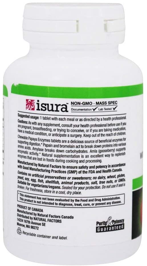 Natural Factors - Papaya Enzymes, Promotes Healthy Digestion, 120 Chewable Tablets