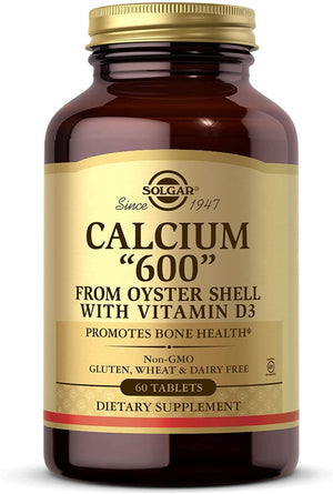 Solgar Calcium "600", 120 Tablets - Calcium from Oyster Shell with Vitamin D3 - Promotes Bone Health - Enhanced Absorption - Non-GMO, Gluten Free, Dairy Free - 60 Servings