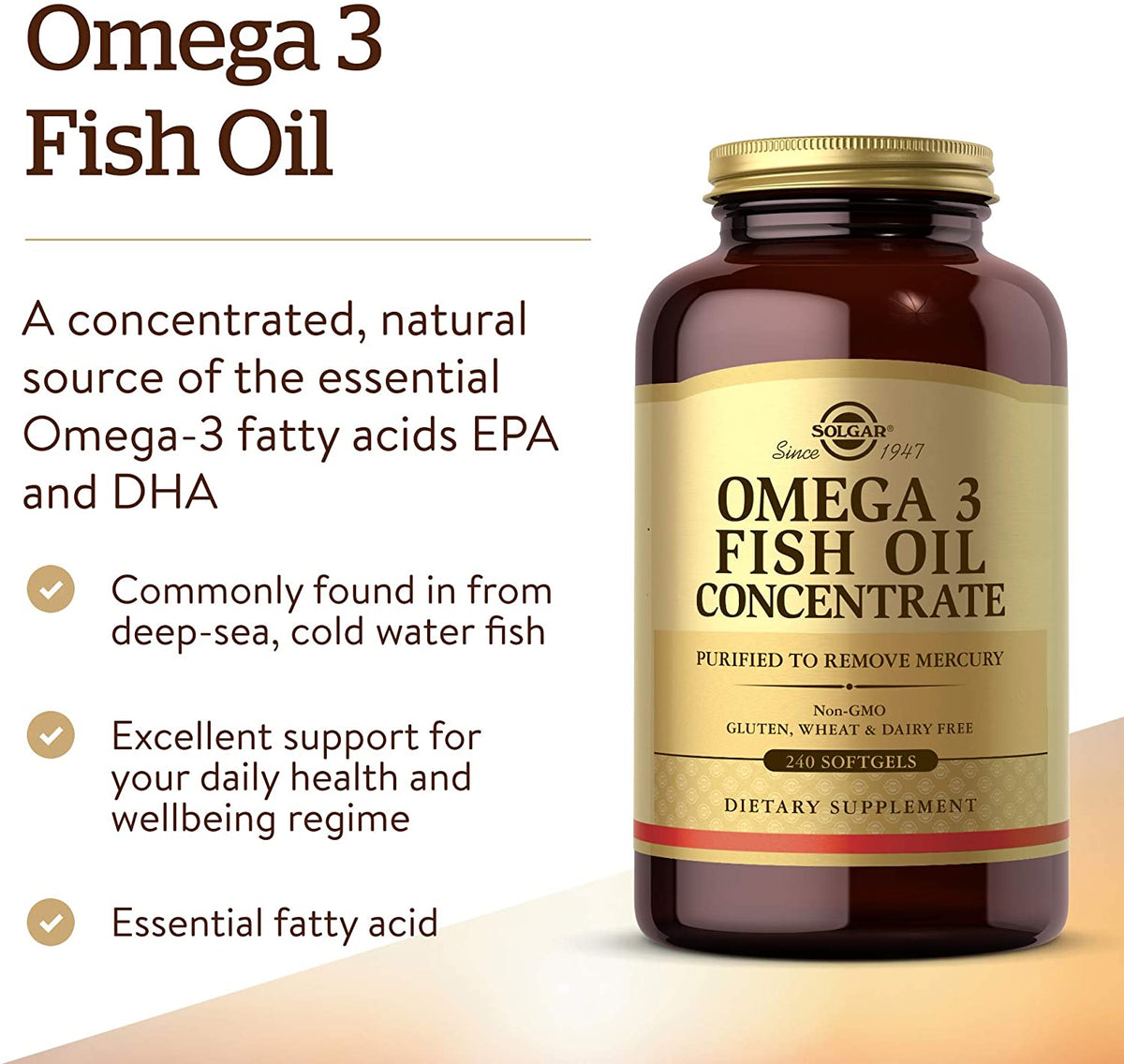 Solgar Omega-3 Fish Oil Concentrate, 240 Softgels