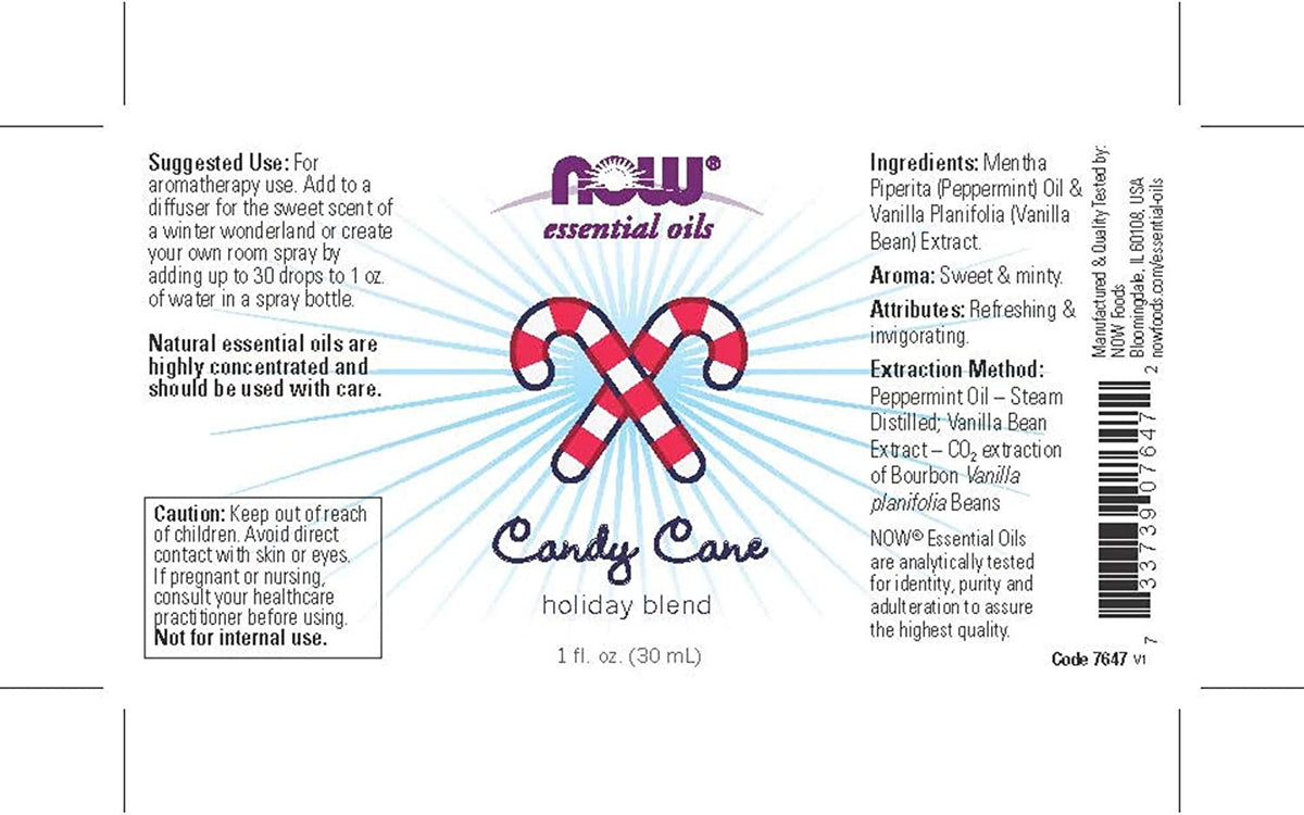 NOW Essential Oils, Candy Cane Oil Blend, Refreshing and Invigorating with a Sweet and Minty Scent, Steam Distilled and CO2 Extracted, 1-Ounce
