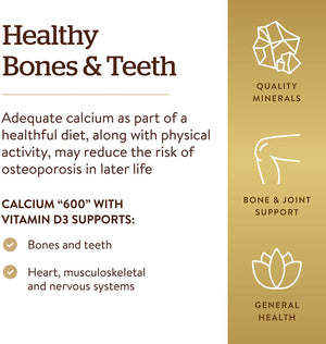 Solgar Calcium "600", 120 Tablets - Calcium from Oyster Shell with Vitamin D3 - Promotes Bone Health - Enhanced Absorption - Non-GMO, Gluten Free, Dairy Free - 60 Servings