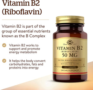 Solgar Vitamin B2 Riboflavin, 50 mg, 100 Tablets