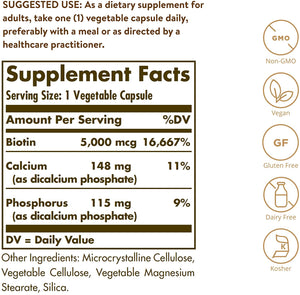 Solgar Biotin, 5000 mcg, 100 Vegetable Capsules