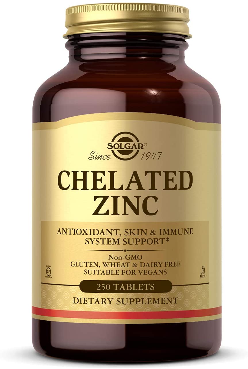 Solgar Chelated Zinc, 250 Tablets - Zinc for Healthy Skin - Supports Cell Growth &amp; DNA Formation - Exerts Antioxidant Activity - Supports A Healthy Immune System - Non GMO, Vegan - 250 Servings
