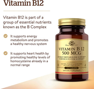 Solgar Vitamin B12, 500 mcg, 100 Tablets