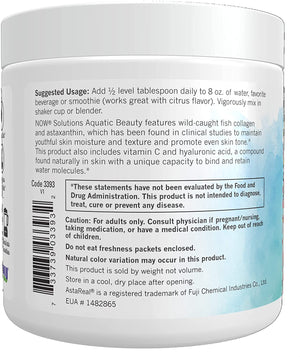 NOW Solutions, Aquatic Beauty Plus Marine Collagen from Wild-Caught Fish and Astaxanthin Powder, 3-Ounce