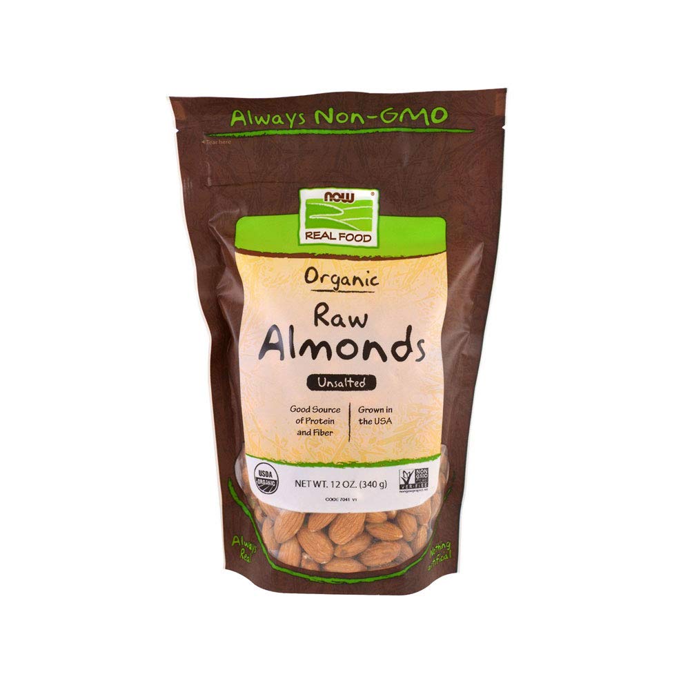 NOW Real Food Organic Shelled Almonds Raw Unsalted, 12 oz
