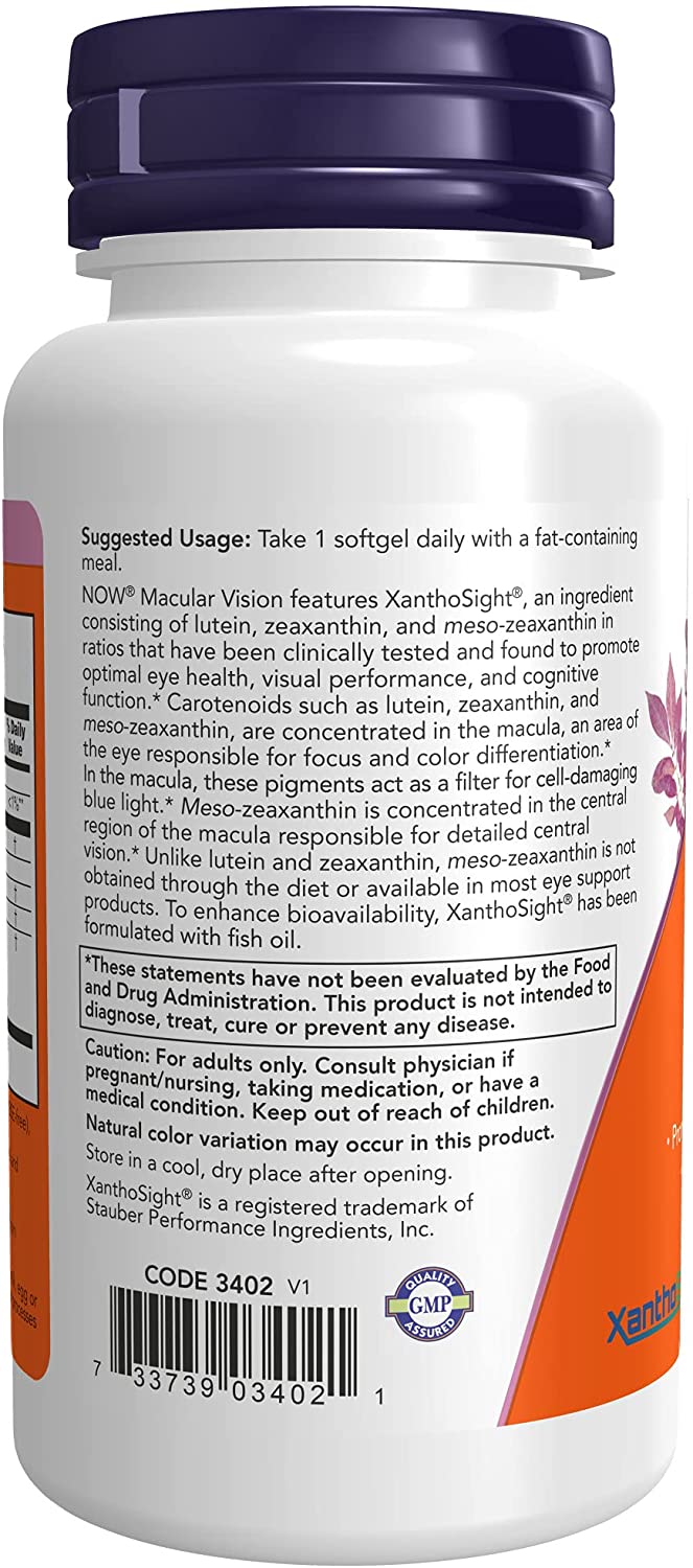 NOW Foods Supplements, Macular Vision Softgel, Eye Health, Eye Support, 50 Softgels