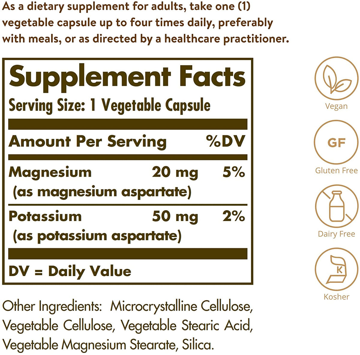 Solgar Potassium Magnesium Aspartate, 90 Vegetable Capsules