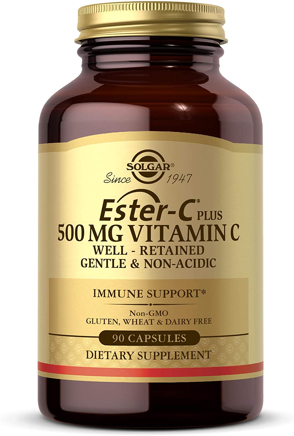 Solgar Ester-C Plus 500 mg Vitamin C with Citrus Bioflavonoids - 90 Capsules - Gentle &amp; Non Acidic, Well Retained - 24-Hour Immune Support - Non-GMO, Gluten Free - 90 Servings