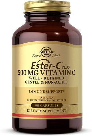 Solgar Ester-C Plus 500 mg Vitamin C with Citrus Bioflavonoids - 90 Capsules - Gentle & Non Acidic, Well Retained - 24-Hour Immune Support - Non-GMO, Gluten Free - 90 Servings