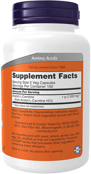 NOW Foods Acetyl-L-Carnitine, 500 mg, 200 Vcaps®