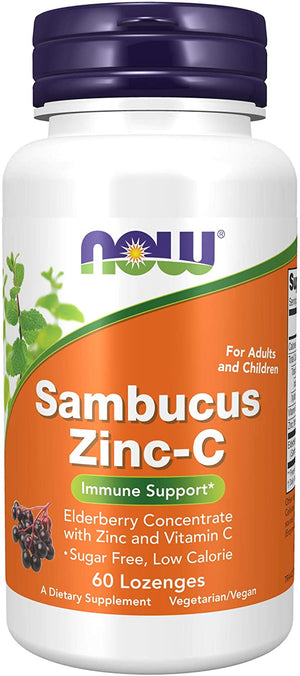 NOW Foods Sambucus Zinc C Elderberry, 60 Lozenges
